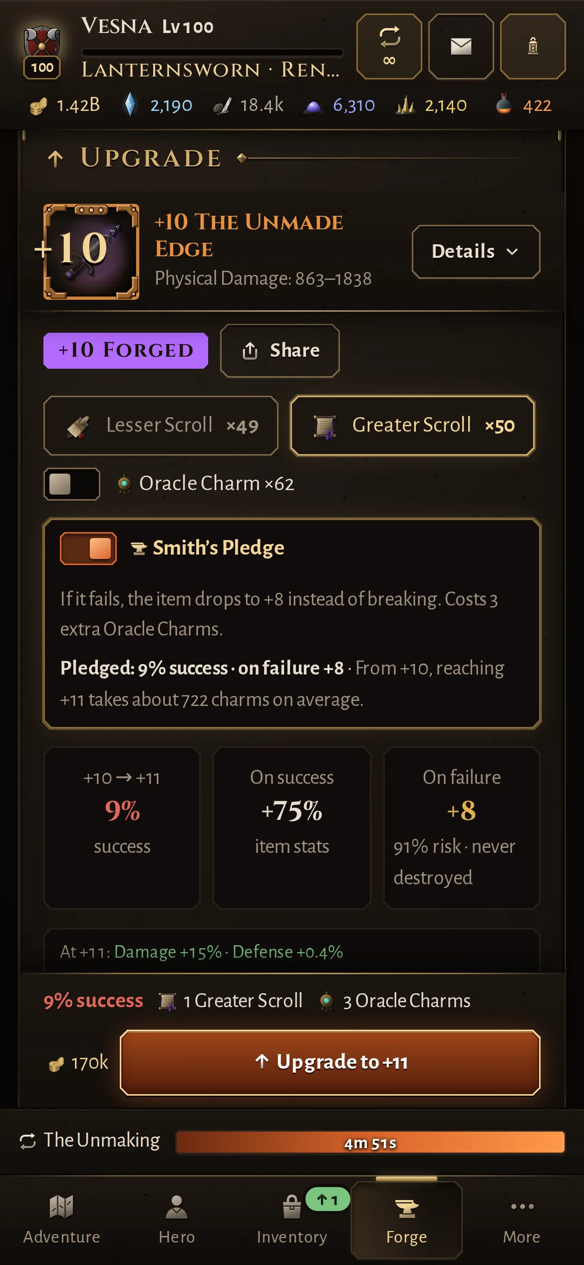 The Forge: the Unmade Edge is upgraded to +10, with +11 next.