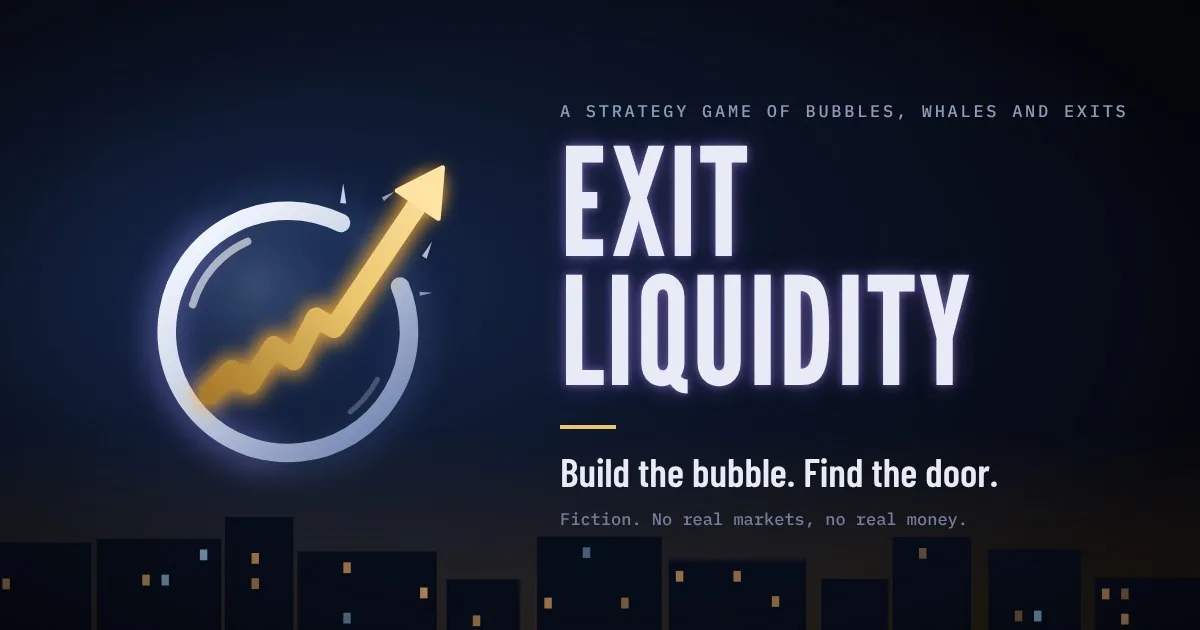 A gold price line breaking out of a glass bubble above a night city, beside the words Exit Liquidity.